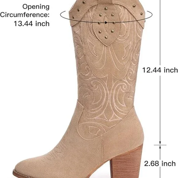 Wide Calf Western Pointed Toe Chunky Heel Boots